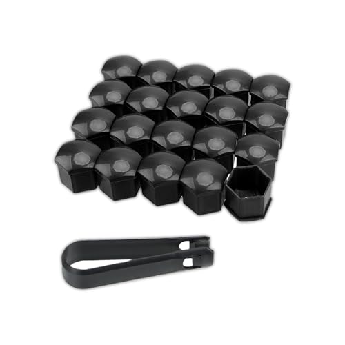 BRIOTA 20 Stück 19mm Radschraubenkappen, Schraubenabdeckung, Radmutter Kappe Universal, Radschrauben Abdeckung mit Demontagewerkzeug (Schwarz)