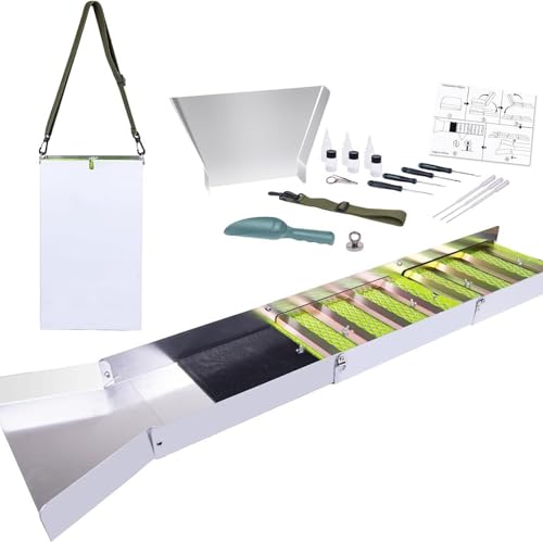 YHUEGH Goldwasch-Set, 17-teilig, Faltbare 127 cm Lange Aluminium-Schleusenbox, tragbares Goldschürf-Set für Erwachsene, inklusive Fugenpickel, Lupe, Magnet, Fläschchen und Zubehör