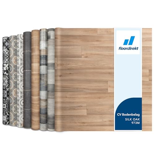 Floordirekt PVC Bodenbelag Meterware nach Maß Vinylboden, CV Linoleum für Küche & Balkon in Holzoptik, Fliesenoptik, Steinoptik - robust & pflegeleicht 100 x 200 cm | Atlantic Silk Oak 973M
