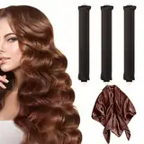 Locken Ohne Hitze Heatless Curls Band 3 Stück Lockenwickler über Nacht Overnight Blowout hitzefreie Locken über Nacht mit Haken für Kurzes Und Langes Haar (Braun)