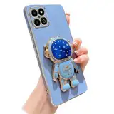 Miagon Blau Galaxie Astronaut Ständer Hülle für Honor X8 4G,Cute Mädchen Dünn Galvanisierte Schutzhülle Weiches Case Bumper mit Astronaut Halter Kickständer