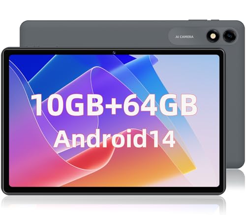 Tablet 10 Zoll, Android 14 Tablets, Octa-Core, 10(4+6)GB RAM 64 GB ROM 1TB Erweiterung, FHD Touchscreen, Tablet PC mit Widevine L1, WiFi, GPS, Bluetooth, Support 18W fast charging (Schwarz)