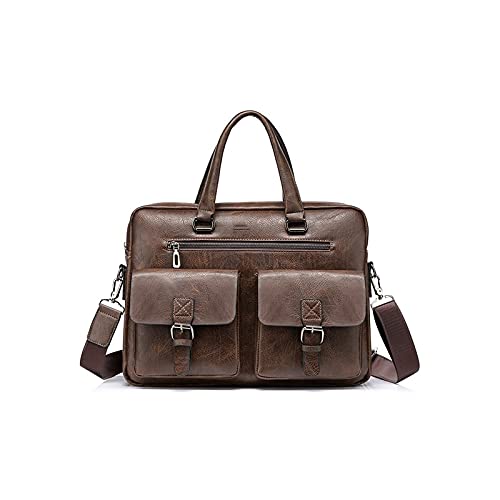 HJGTTTBN Herren umhängetasche Herren-Tote-Tasche PU. Lederaktenkoffer Männliche Laptoptaschen für Männer Handtaschen Computergeschäft Luxus Schulter Crossbody Bags (Color : Coffee)