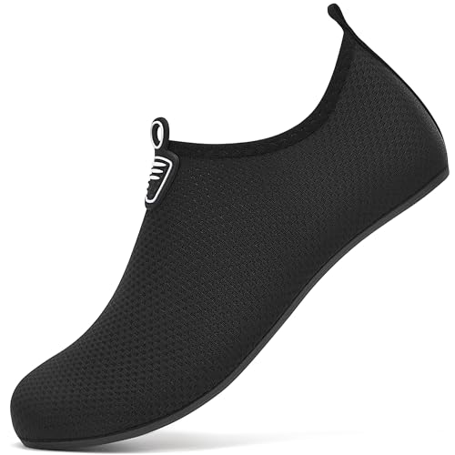 BARFULKER Badeschuhe Damen Herren Wasserschuhe Neoprenschuhe Strandschuhe Aquaschuhe Schwimmschuhe Wassersportschuhe Barfuß Schuhe Leicht Hausschuhe. Schwarz,39 EU