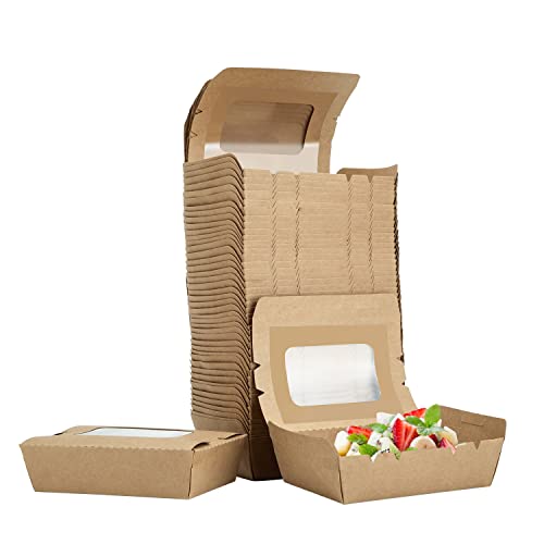 MEOKEY 50 Stück Kraftpapier Einwegboxen auslaufsicher,Pappschachteln mit Faltdeckel Für Lebensmittel geeignet, Biologisch abbaubare,perfekt für Party und Picknicks (500ml/17oz)