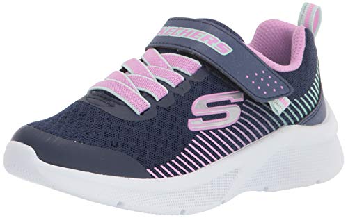 Skechers Mädchen Microspec Sneaker, Navy Mesh Lavender & Mint Trim, 32 EU