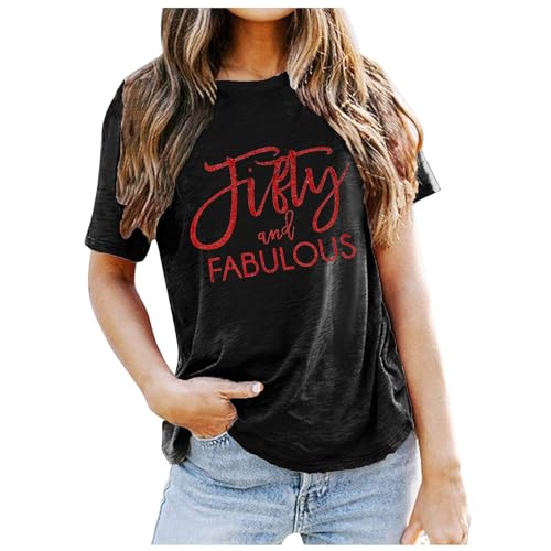 2025 - Geschenke zum 50. Geburtstag für Frauen, T-Shirts zum 50. Geburtstag, 50 Jahre alte Geburtstagsparty, kurzärmeliges T-Shirt mit Grafik T Shirt Damen Geschnitten (Black, S)