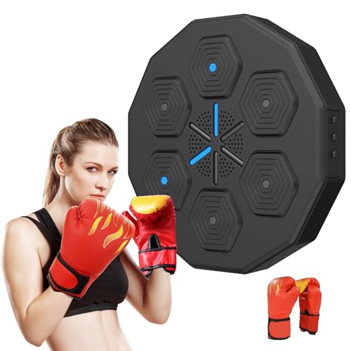 bestyks Intelligente Musik Boxmaschine，LED Elektronische Musik Boxing Machine mit Boxhandschuhen，Wandmontiertes Boxziel Unterstützt Bluetooth，Für Erwachsene und Kinder Exercise/Stress Release