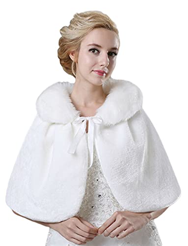 Lifup Damen Brautzusatz Stola Winter Warme Kunstpelz Poncho Hochzeit Abend Kap Weiß Einheitsgröße