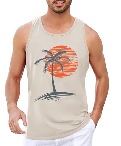 Runcati Printed Tank Top Herren Ärmelloses Sport Muskelshirt Fitness Gym Training Unterhemd Baumwolle Atmungsaktive Bodybuilding Shirt,Hellgrau,XL