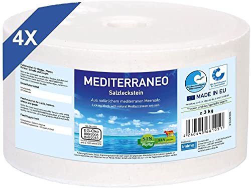 imima Mineralleckstein Pferd MEDITERRANEO Salzleckstein Set 4 x 3kg - Salzlecksteine für Pferde, Schafe, Ziegen, Wild und Rind - Salz Leckstein Mineralstein