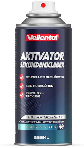 Sekundenkleber Aktivator Spray 200 ml extra stark - Hocheffektives Aktivatorspray für alle Cyanacrylat Sekundenkleber - Aushärtungsbeschleuniger für blitzschnelles Aushärten