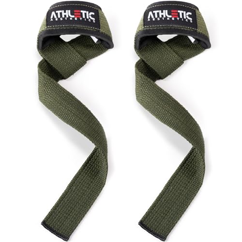 Zughilfen für Krafttraining und Bodybuilding (gepolstert) - Profi Lifting Straps 60 cm Länge für Fitness, Weightlifting, Kreuzheben - Zughilfe im Paar für Frauen und Männer (Olive)