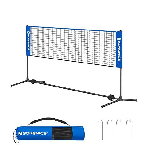 SONGMICS 3 m Badmintonnetz, Volleyballnetz, höhenverstellbare Stangen, tragbares Set für Tennis, Beach-Volleyball, für Garten, Park, Outdoor, blau SYQ300V1