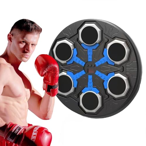 Hiseeyo Premium Musik Boxmaschine mit Boxhandschuhen, Smart Bluetooth Boxmaschine mit LED Elektronik Wandmontage, Musik Boxen Ziel Workout Punching Equipment für Zuhause (Schwarz) (Schwarz-50)