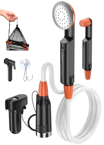 Rsaoty Tragbare Campingdusche, 3000mAh Campingdusche mit Pumpe, Campingdusche mit Akku, mit Duschkopf und 1.8m Rohr, für Garten,Reisen, Autowaschen, Strand