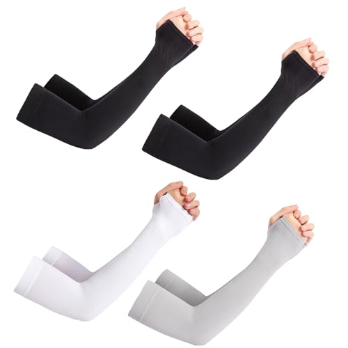 4 Paare Arm Sleeve Gaming Volleyball Armschoner Arm Sleeve Armsleeves Volleyball Anti-Uv-Atmungsaktive, Warme Armmanschette, Gerade, Geeignet für Sportarten für Jungen und Mädchen (Schwarz/Weiß/Grau)