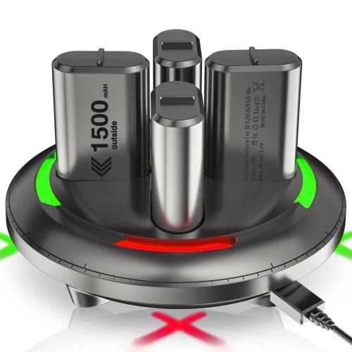 Wiederaufladbarer Akku für Xbox Series X Controller, 4x3600mWh (4x1500mAh) Xbox One Controller Akku Pack mit Ladegerät