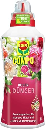 COMPO Rosendünger, Blumendünger für alle Rosen im Zimmer, in Kübeln, Beeten sowie im Freiland, Spezial-Flüssig-Dünger mit extra Magnesium, 1 Liter