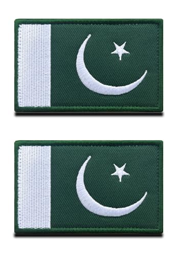 2 St. Pakistan Pakistanisch Flagge Patch - Taktisch Nationales Emblem, Bestickter Aufnäher mit Verschluss, Militär Bänder für Reisen Rucksäcke Kleidung Uniform Weste Armband