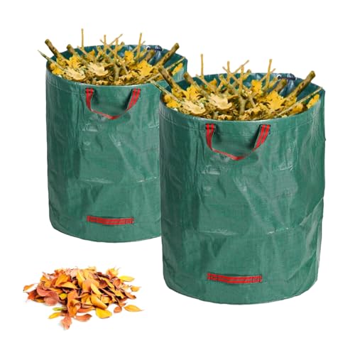 Pecewlos 2x Gartenabfallsack 272L (72 Gallon), Gartensack Laubsack Groß Gartenarbeit Müllsack mit Griffe Stützrahmen, Wasserdicht Abfallsack Garten Faltbare Wiederverwendbare, zum Unkraut Blatt Müll