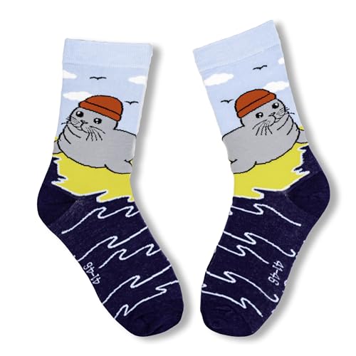 Moin Socks Motivsocke mit Seehund/Robbe, Strand und Wellen (654170132933, DE/NL/SE/PL, Numerisch, 41, 46, Regular, Regular)