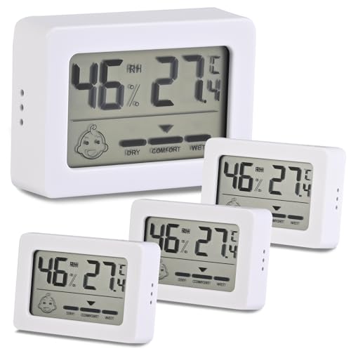 Faburo Digitales Mini Thermo-Hygrometer Innen, Digitales Thermometer-Hygrometer 4er, Hygrometer Thermometer Innen, Innen Temperatur Feuchtigkeit Raumthermometer Luftfeuchtigkeitmessgerät mit Indikator