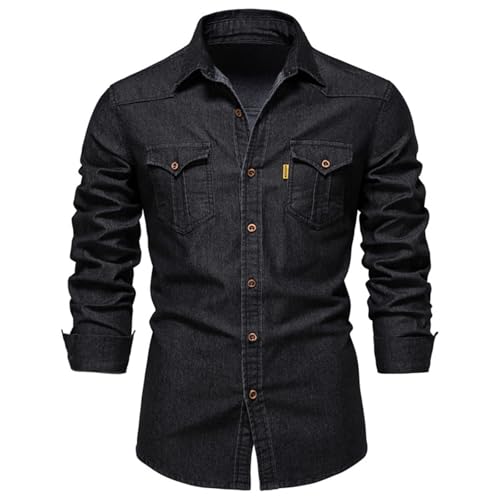 Herren Hemden Denim Shirt Langarmhemd Freizeithemd Regular Businesshemd Slim-Fit-Herrenhemden Cowboy-Style Freizeit Hemd männer Kent-Kragen Business Casual