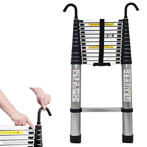 Climb-Teleskopleiter aus, tragbare Verlängerungsleiter mit Haken for Garagenwand, Gebäudeinstandhaltung, 330 Pfund maximale Belastung(2m/6.6.ft)