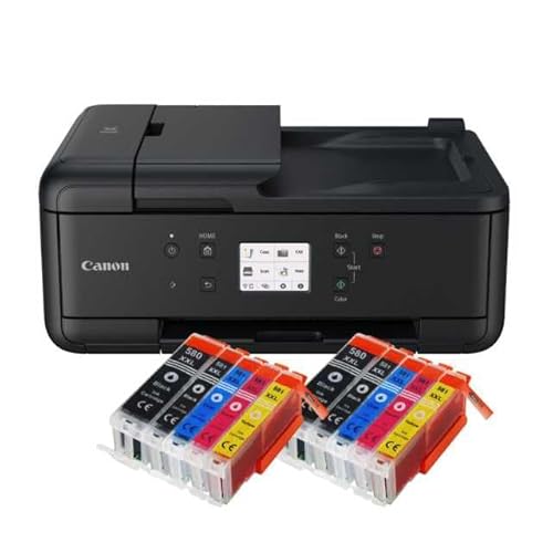 IC-Office TR7650 Farbtintenstrahl Multifunktionsdrucker 4-in-1 (Drucken, Kopieren, Scannen, Faxen, ADF, WLAN, AirPrint) schwarz + 10 XXL Tintenpatronen