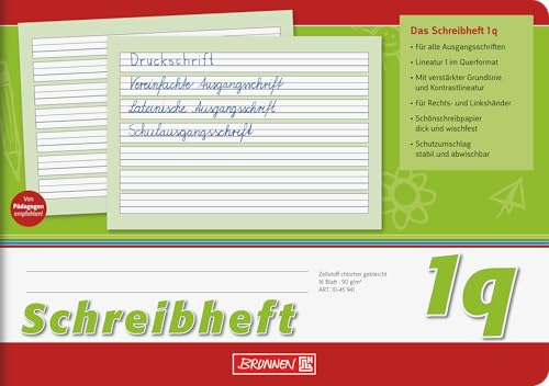 BRUNNEN Schreibheft | A5 quer, Lineatur 1q, 16 Blatt, grün