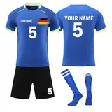 Personalisierte Fussball Trikot 3 Teiliges Set Kinder Erwachsene Jungs Herren Mit Eigenem Namen Nummer Logo Personalisiert Fußballtrikots T-Shirt Shorts & Socken Set Individuelles Trikot