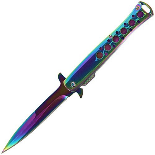 G8DS® Einhandmesser Rainbow Effect federunterstützt Camping Outdoor Secrurity (Rainbow)