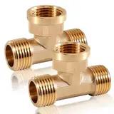 1/2 Zoll T-Stück, 2 Stück Messing T-Stück 1/2 Zoll, 1/2" T-Stück 90°, Gewindefitting T-Stück AGxIGxAG aus Messing, T-Stück Wasseranschluss, DN15 Gewindefitting für Trinkwasser Geeignet