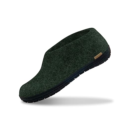 Glerups Filz Hausschuhe Herren und Damen (Größe 46) | Komfortabler Hausschuh mit Natürlicher Gummisohle | Herren & Damen Slipper Geschlossen | Comfortable Slippers Women & Men