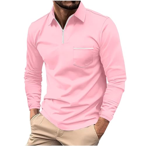 Die Discounter Polohemd Herren Revers Zipper Shirt Langarm Poloshirt Langarmshirt mit Tasche Regular Fit Pullover Einfarbig Tshirt Frühling Hemd Golf Shirts Atmungsaktive Sportshirt Basic