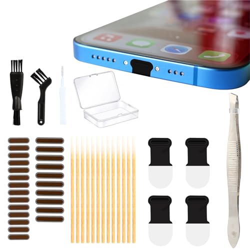 Mayoii 82 Stück USB C Handy Staubschutz Reinigungsset, Universal Typ-C-Staubschutzstecker-Set mit 4 Anti-Staub-Steckern, 24 staubdichten Netzaufklebern