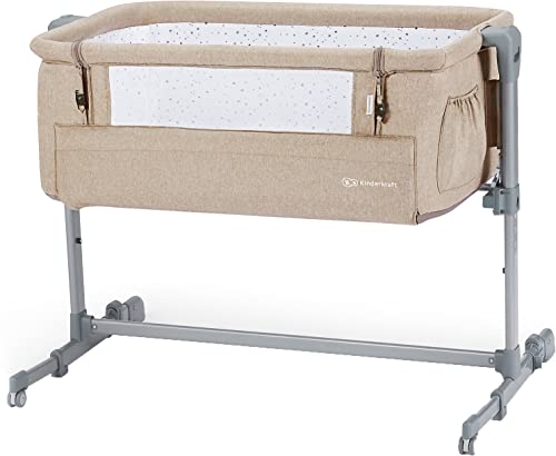 Kinderkraft Beistellbett NESTE UP, Babybetten, Zustellbett, Kinderbett, Kinderreisebett, 2 in 1, Höhenverstellung, mit Zubehör, Matratze, Leichte Konstruktion 9 kg, Beige