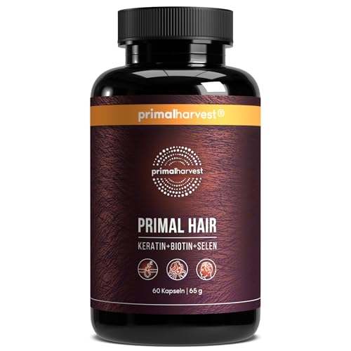 Primal Hair von Primal Harvest – Haarnahrungsergänzungsmittel mit Selen, Zink, Keratin, Biotin, Selen und Vitamin B-Komplex, für Männer und Frauen, 60 Kapseln