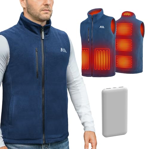 carwee Beheizbare Weste, Heizweste Herren mit Powerbank, USB Beheizte Jacke Fleece Wärmeweste mit akku, Heizjacke Damen Winter für Outdoor Motorrad Camping, Blau, L