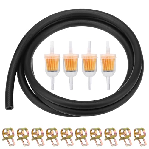 Benzinschlauch Set Ø 8 mm - 2 Meter Benzinschlauch 8mm, 4 Benzinfilter 6mm/8mm, 10 Schlauchschellen 13mm - Kraftstoffschlauch für Auto Motorräde Roller Rasenmäher Schneemobile