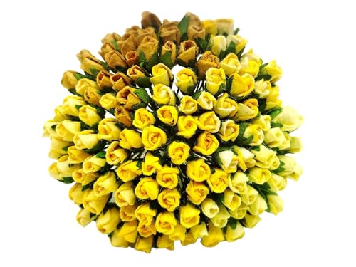PL Set mit 100 winzigen Rosenknospen Maulbeerpapier Blume Rose-Set4 Handwerk handgemachte Hochzeitsgröße 0,4 cm sehr kleines Scrapbook für so viele Karten-Bastelprojekte (gemischter Ton Gelb)
