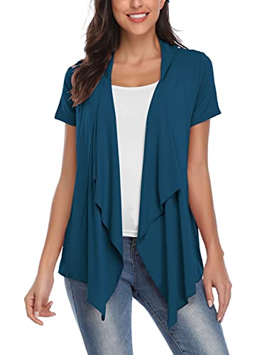 EXCHIC Damen Cardigan mit offener Vorderseite Unregelmäßiger Saum Kurzarm-Outfits (XL, Dunkel Teal)