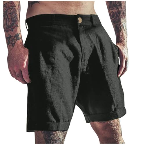 QWUVEDS Herren-Shorts Leinen, klassisch, schmal, lässig, elastische Taille, Sommer-Strand-Shorts Kurz Hose Herren Radhose Herren Kurze Hosen Herren Sport (Grey, L)