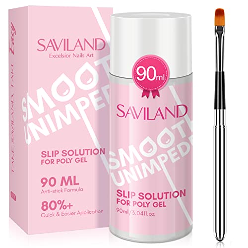 Saviland Slip Solution Kit - 90 ml Poly-Nagelgel-Verlängerung, klare flüssige Lösung, Antihaft-Werkzeuge mit Nail-Art-Pinsel-Starter-Kit für Poly-Verlängerungsnägel, die Heimwerker formen