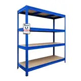 etm Weitspannregal 200 x 150 x 60 cm - mit Traglast bis zu 1500 kg, verwendbar als Schwerlastregal,Lagerregal,Kellerregal,Steckregal, Blau