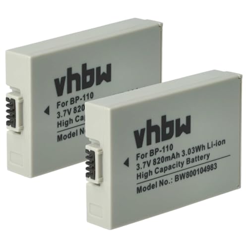 vhbw 2X Akku Ersatz für Canon BP-110 für Videokamera Camcorder (800 mAh, 3,7 V, Li-Ion) + Infochip