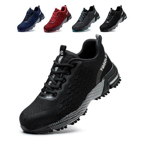 tqgold Arbeitsschuhe Herren Sicherheitsschuhe Damen Leicht Stahlkappenschuhe rutschfest Atmungsaktiv Schutzschuhe Sneaker Sportlich Industrie Stahlkappen Schuhe(Schwarz,44EU)