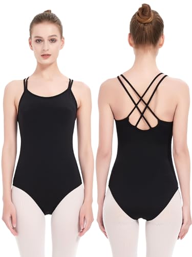 Kefiyis Ballett Trikot Damen Camisole Turnanzug Hohe Elastizität Ballettkleidung Damen Ballettanzug Turnanzug Gymnastikanzug Leotard Tanz body Schwarz M