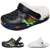 Hitopteu Kinder Clogs Jungen Mädchen Dinosaurier Gartenschuhe Pantoffeln Gartenclogs Strand Hausschuhe Dunkel Winter Schwarz EU 26